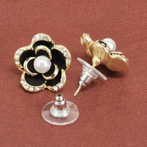 Miniatura 4 de Aretes de perlas con diamantes de imitación de rosas para mujeres, niñas, Metal, Diamante de imitación