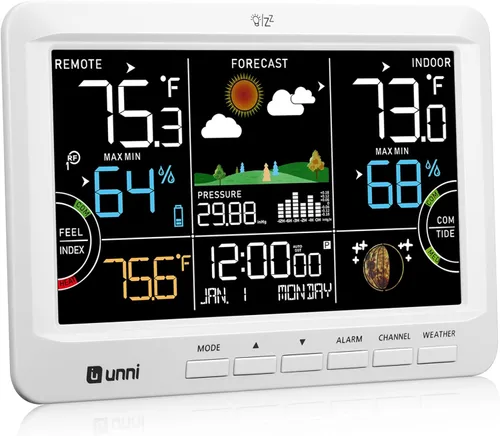 Miniatura 10 de Estación meteorológica para interiores y exteriores, termómetro inalámbrico, reloj atómico para el hogar con gran pantalla constante, monitor
