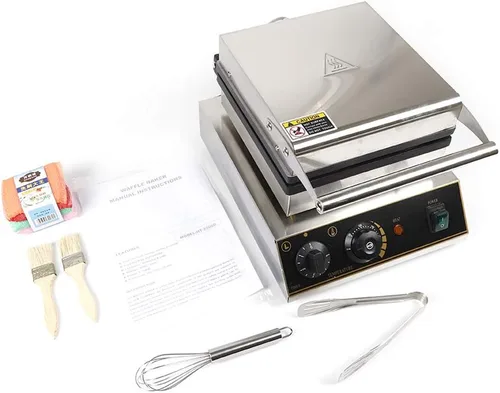 Miniatura 8 de Máquina de hacer gofres comercial de acero inoxidable de 1750 W, máquina de panadería redonda de 110 V, máquina eléctrica para hacer gofres de acero