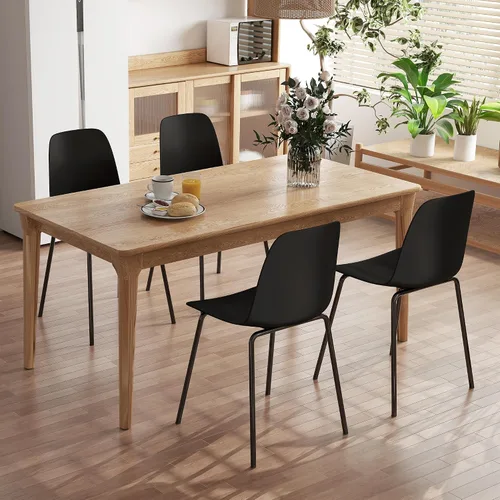 Miniatura 2 de Juego de 4 sillas de cocina de mediados de siglo, sillas de comedor de plástico negro, sillas para exteriores con patas de metal para sala de estar