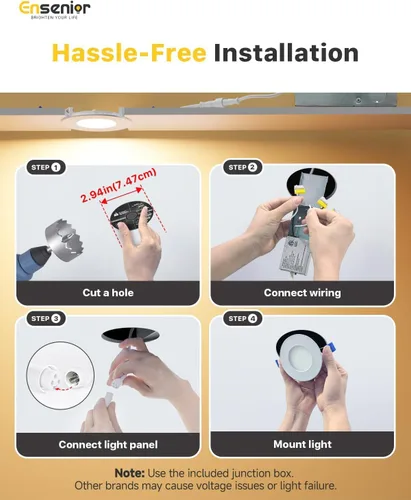 Miniatura 7 de Ensenior 16 Pack 3 Inch LED Recessed Ceiling Light, Dimmable, 2700K-5000K 5CCT, 500LM 6W 120V, High Brightness Canless Wafer Downlight - ETL&FCC&IC