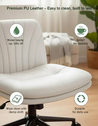 Miniatura 3 de Marsail Criss Cross Office Chair with Wheels, Armless Wide Desk Chair for Active Sitting, PU Leather Cross Legged Chair for Home Office