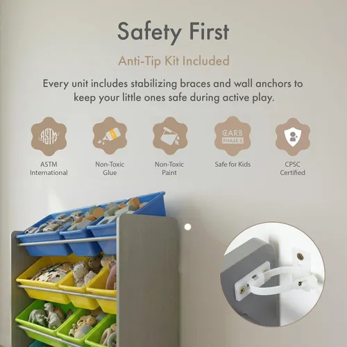 Miniatura 7 de Humble Crew Organizador de almacenamiento de juguetes para niños con 12 cubos de plástico, gris/azul/verde/amarillo – Contenedores extraíbles