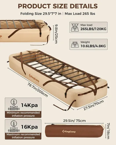 Miniatura 2 de KingCamp Base inflable para catre de campamento, marco de colchón de aire resistente para tiendas de campaña, marco de cama portátil fuera del suelo