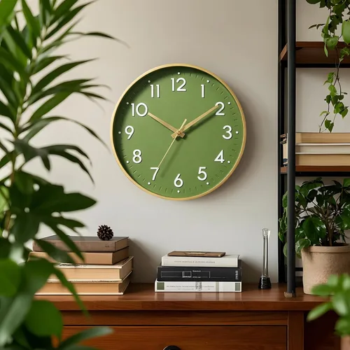Miniatura 2 de Reloj de pared Mosewa de 20 cm, moderno, analógico, silencioso, sin tictac, funciona con pilas, decorativo para cocina, dormitorio, oficina (dorado)