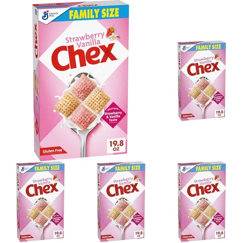 Miniatura 8 de Cereal Chex de Fresa y Vainilla, cereal para el desayuno sin gluten, hecho con grano integral, tamaño familiar, 19.8 onzas