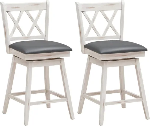 Miniatura 8 de COSTWAY Juego de 2 Taburetes de Bar para Isla de Cocina, Silla de Altura de Mostrador de 25 Pulgadas con Respaldo Ergonómico, Reposapiés, Superficie