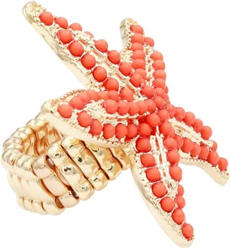 Miniatura 3 de Lavencious Anillo elástico con diseño de estrella de mar para mujer, talla 7-9, Diamantes de, Diamantes de imitación