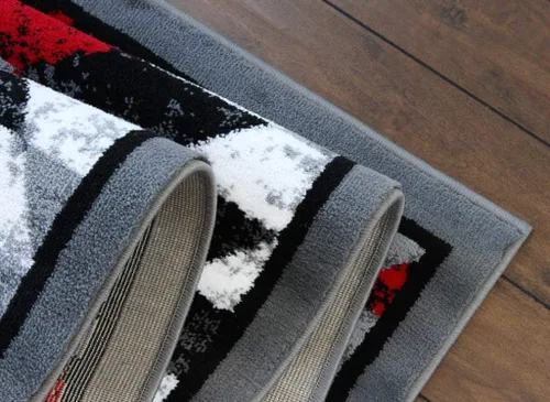 Miniatura 9 de Masada Rugs, Stephanie Collection - Alfombra de área del suroeste de nativos americanos, diseño desgastado 1106 rojo, gris, blanco y negro
