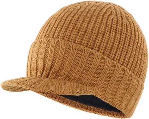 Miniatura 9 de Home Prefer - Gorro de invierno para hombre de punto grueso con visera, gorro tipo newsboy