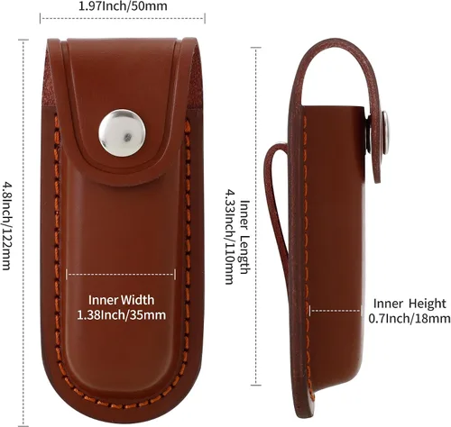 Miniatura 5 de Funda para cuchillo de bolsillo, estuche para cuchillo EDC plegable de 4 pulgadas, funda portátil de cuero para cuchillo con cierre a presión