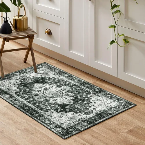 Miniatura 7 de Moynesa Alfombra de entrada lavable de 2 x 3 pies, tapete pequeño para puerta delantera, alfombras de cocina en blanco y negro, antideslizante