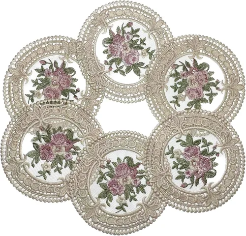 Posavasos de tela bordados, 8 posavasos de tela bordados de encaje vintage para té, tapetes florales suaves para el hogar, boda, decoración de