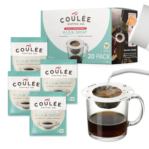 Miniatura 13 de Coulée EcoPour Coffee - Paquete variado de café para verter una sola porción, uso para acampar o viajar, compostable prellenado, todos los filtros