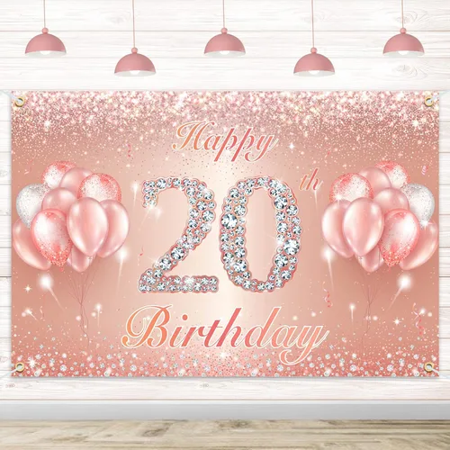 Miniatura 42 de Fondo de pancarta de feliz cumpleaños 10 – Suministros de decoración de fiesta de cumpleaños 10 para niñas o niños – Oro rosa 4 x 6 pies