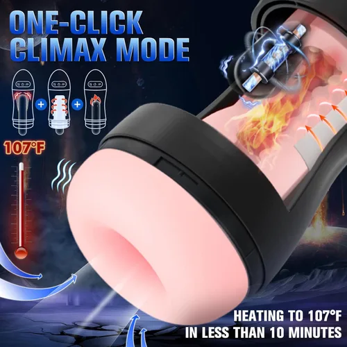 Miniatura 5 de Masturbador masculino automático, bomba de pene con 9 succiones y 10 vibraciones y calentamiento, juguetes sexuales masculinos, masturbador de Negro