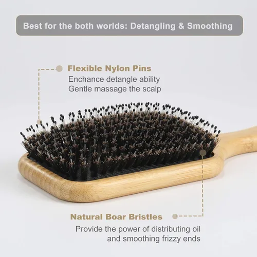 Miniatura 2 de BESTOOL Cepillo de pelo de jabalí y cerdas de nailon para todos (mujeres, hombres, niños) para cabello húmedo y seco, masaje desenredante, mejora