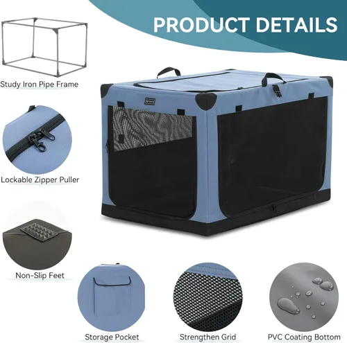 Miniatura 5 de PETSFIT Jaula portátil suave de 26 pulgadas para perros – Marco resistente en espiral patentado, perrera plegable para perros pequeños, 3 puertas