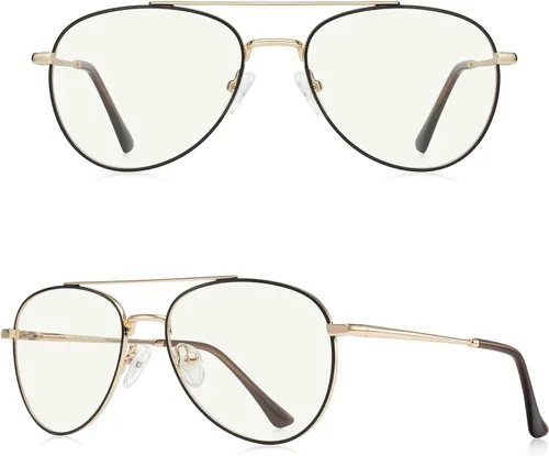 Miniatura 2 de Lentes de lectura de aviador para hombres y mujeres, lentes de bloqueo de luz azul, patillas de primavera negro en dorado