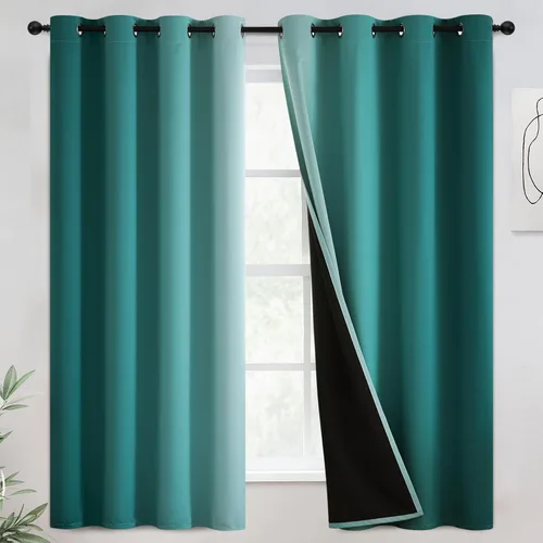 Miniatura 21 de COSVIYA - Cortinas 100% opacas y visillos con ombre, cortinas negras de 63 pulgadas de largo, 2 paneles, cortinas de oscurecimiento total