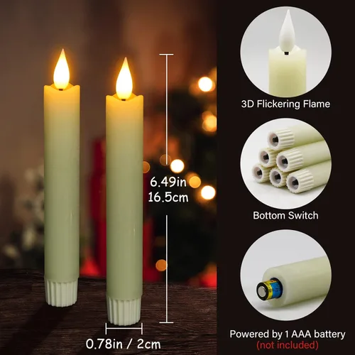 Miniatura 4 de Velas LED cónicas sin llama, 6 velas parpadeantes color marfil de 6.5 pulgadas con temporizador remoto, luz blanca cálida de cera real