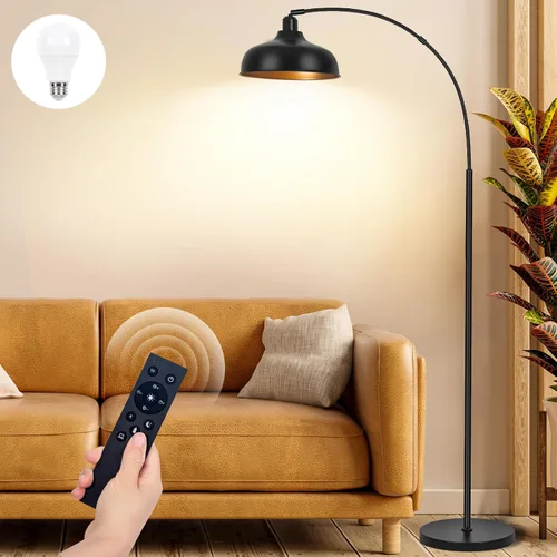 Lámparas de pie de arco con control remoto – Lámpara de pie regulable de 70 pulgadas, lámpara alta negra con pantalla de metal colgante ajustable de