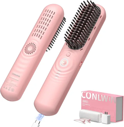 Miniatura 9 de Cepillo alisador de pelo inalámbrico con aire fresco, estilo de larga duración, mini alisador de pelo portátil para cabello grueso y rizado, iones