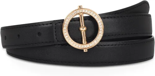Miniatura 222 de Cinturón de cuero clásico con hebilla de metal para mujer con vestido de jeans
