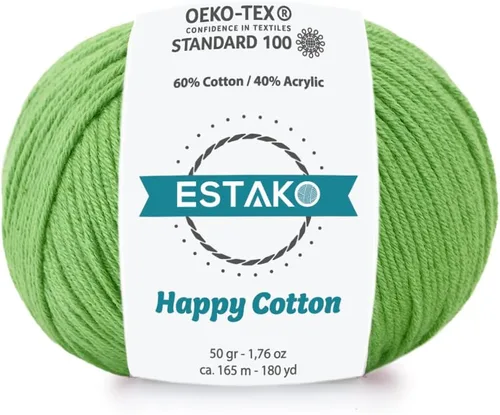 Miniatura 17 de Estako Happy Cotton, 1,76 oz (50 g) / 180 yardas (165 m) de lana 60 % algodón y 40 % acrílico, suave, fina/deportiva (2) para crochet y tejer
