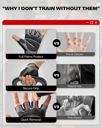 Miniatura 7 de VINSGUIR Guantes de entrenamiento para hombres y mujeres, guantes de levantamiento de pesas con excelente agarre, guantes de gimnasio ligeros