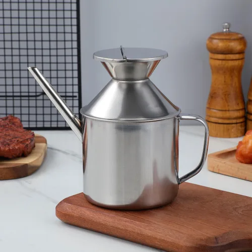 Miniatura 9 de Kichvoe Botella dispensadora de aceite de acero inoxidable para cocina, recipiente de aceite de cocina con tapa giratoria de 6.69 x 5.70 x 3.34