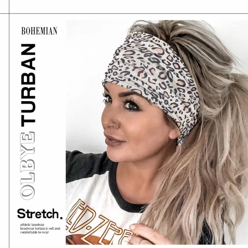 Miniatura 7 de Olbye Diademas bohemias anchas elásticas y antideslizantes para mujer y niña - para entrenamiento, yoga, correr, banda para el sudor, pañuelos