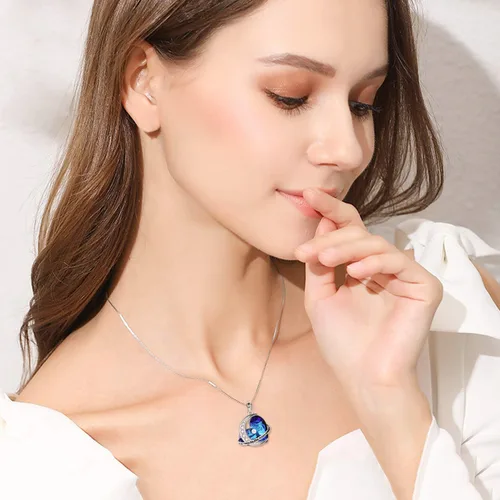 Miniatura 2 de Collar con colgante de corazón de plata de ley con elementos de cristal azul, regalo para esposa, novia