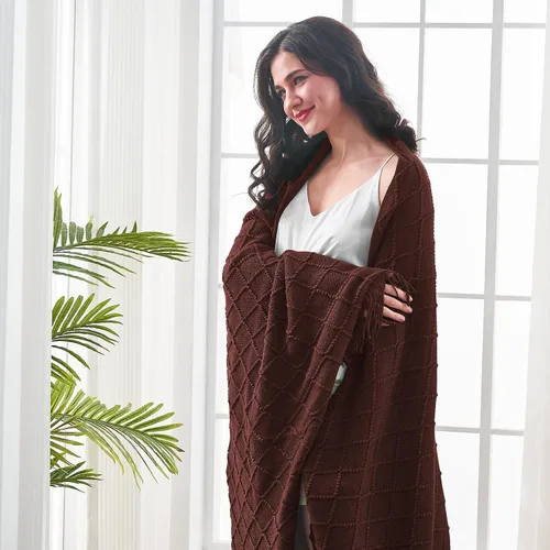 Miniatura 6 de inhand Mantas de punto para sofá y cama, manta de punto suave y acogedora con borlas, mantas decorativas ligeras y mantas decorativas de granja