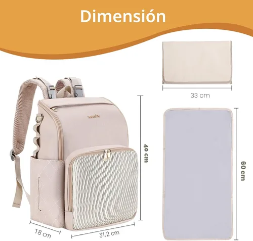 Miniatura 4 de Elegante bolsa de pañales para bebé, bolsa de bebé con cambiador, funda para chupete y correas para cochecito, mochila grande para pañales