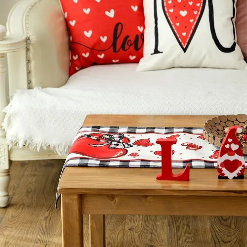 Miniatura 5 de GEEORY Camino de mesa para el día de San Valentín de 13 x 72 pulgadas, corazones rojos y lunares, decoración decorativa de mesa de granja