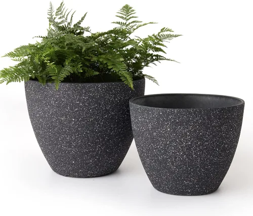Miniatura 9 de LA JOLIE MUSE Macetas de Flores para Exterior Jardineras de Jardín, Macetas de Interior con Agujeros de Drenaje, Plástico, Patrón de Mármol Gris