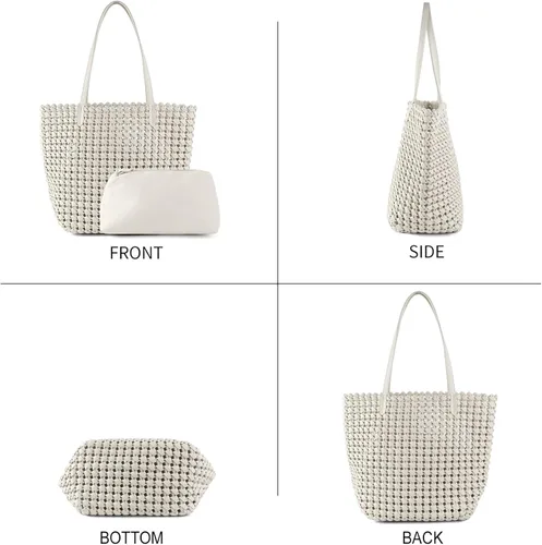 Miniatura 2 de Bolsa tejida para mujer, de piel vegana, grande, de verano, playa, viaje, bolso de mano y bolso de mano retro hecho a mano