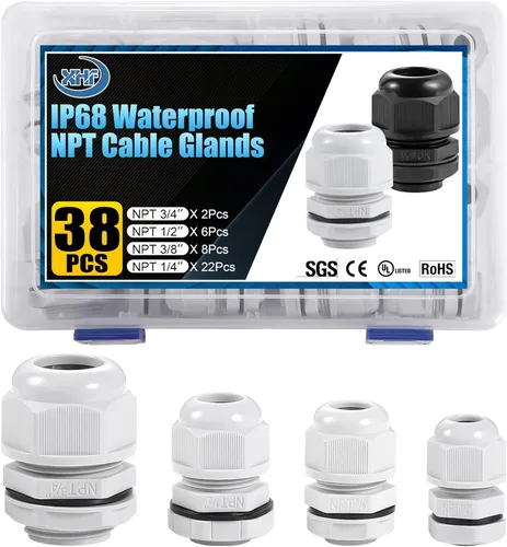 Miniatura 31 de Surtido de prensaestopas de nailon IP68, impermeable, con certificación UL y compatible con RoHS, 20 piezas, alivio de tensión de cable de 1/4 Negro