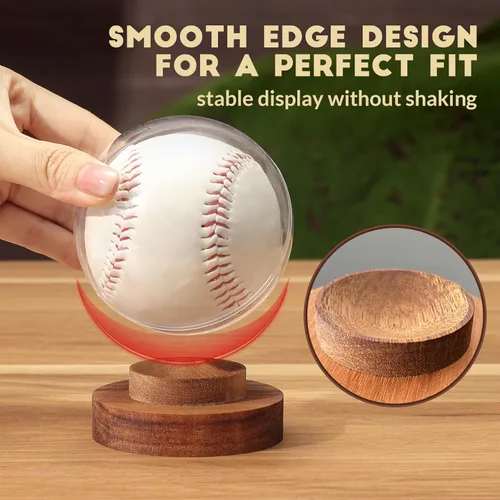 Miniatura 4 de JupDec Caja de Exhibición de Béisbol, Soporte Redondo Transparente para Bola con Base de Madera, Caja de Soporte para Autógrafos de Béisbol para Una