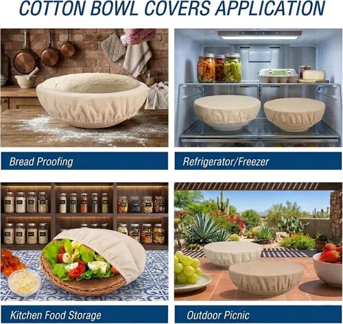 Miniatura 2 de Reusable Bowl Covers for Sourdough Bread Proofing,100% Cotton Elastic Set of 6 in Varying Sizes Easily Fit Your Bowls 4" to 13" - Durable Fabric