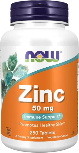 NOW Foods Suplementos, Zinc (Gluconato de Zinc) 50 mg, Apoya las funciones enzimáticas*, Apoyo Inmunológico*, 250 Tabletas