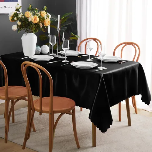 Miniatura 3 de KKJIAF Paquete de 1 mantel de satén negro de 58 x 102 pulgadas, rectangular, brillante, sedoso y suave, para decoración de banquete de boda, fiesta