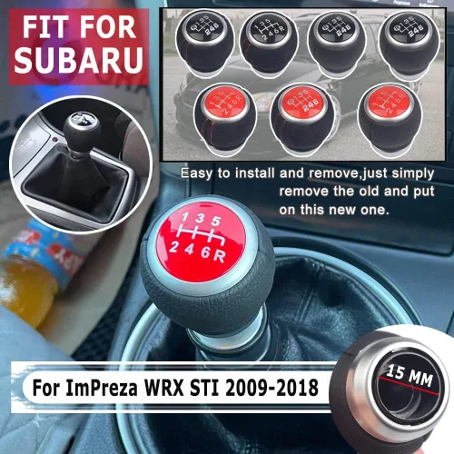 Miniatura 5 de Palanca de cambios de cuero de 6 velocidades con estilo para Subaru Impreza WRX STI 2009 2010 2011 2012 2013 2014 2015 2016 2017 2018