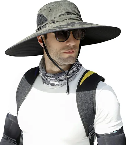 Miniatura 12 de Leotruny Sombreros de ala ancha para hombre UPF50+ sombrero impermeable transpirable para pesca, senderismo, camping