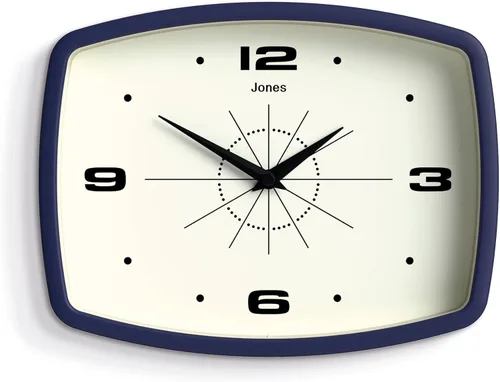 Miniatura 14 de JONES CLOCKS® Reloj de pared de película Reloj retro rectangular 10 pulgadas Naranja Aspecto de diseñador fresco de mediados de siglo
