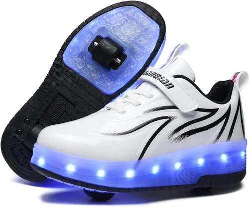 Miniatura 8 de Zapatos de rodillo recargables para niños y niñas de 6 a 14 años con luz LED, tenis para jugar al aire libre, cumpleaños