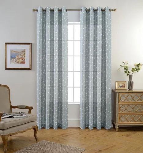 Miniatura 3 de Miuco - Cortinas con ojales de lino sintético, semitransparentes, bordadas con flores, para sala de estar Espuma de mar