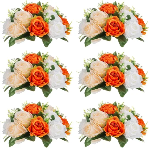 Miniatura 12 de NUPTIO Centros de mesa de flores blancas para mesas: 6 piezas de arreglo de bolas de flores artificiales para fiesta de boda, rosa floral falsa