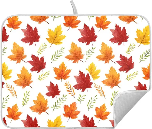 Miniatura 39 de Tapete de secado de platos de hojas de otoño y girasol, almohadilla absorbente de secado rápido, protector para encimera de cocina, 16 x 18 pulgadas